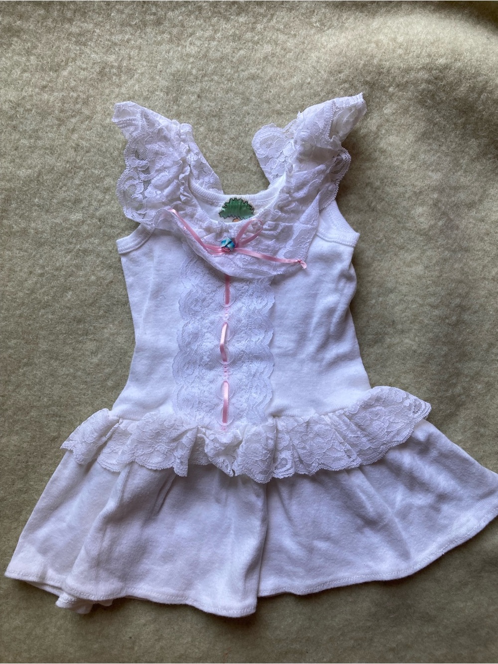 80s Lace Ruffle Tank Dress Pink Ribbon 12M